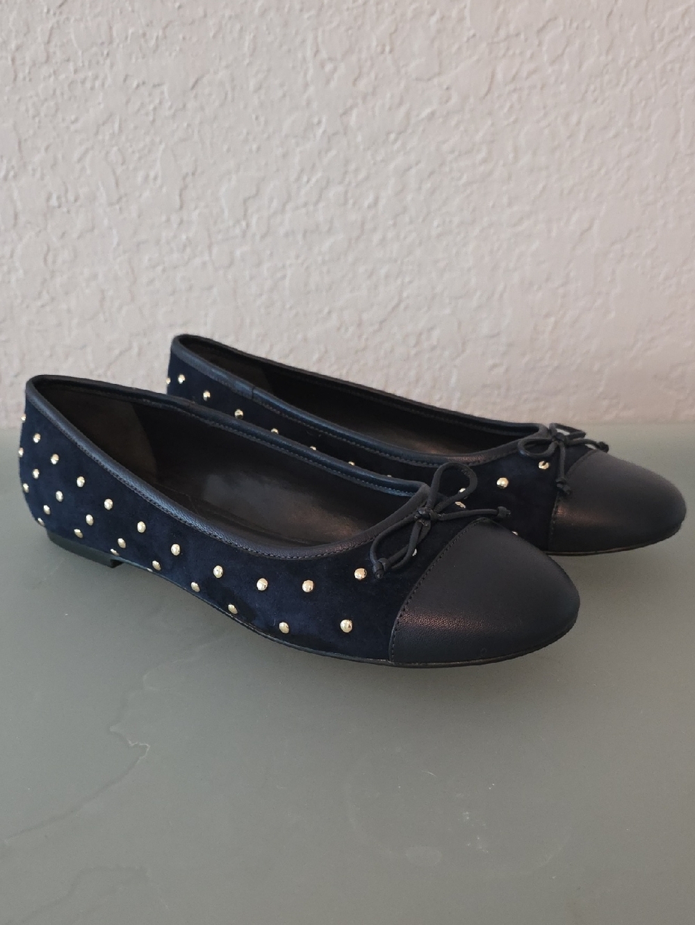 Talbots Navy Studded Bow Toe Ballet Flats